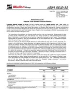 Mullen Group Ltd. Reports Third Quarter Financial Results (CNW Group/Mullen Group Ltd.)