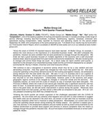 Mullen Group Ltd. Reports Third Quarter Financial Results (CNW Group/Mullen Group Ltd.)